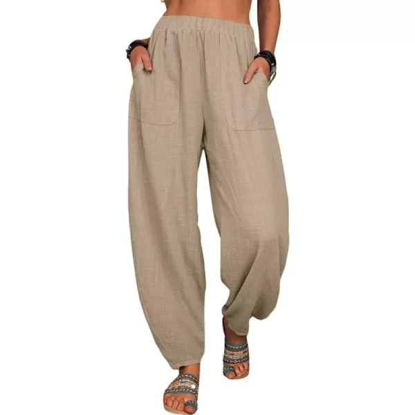 CHARTOU Women Cotton Linen Beach Pants Baggy Harem Pants Trouser Tapered Leg Joggers Slacks Lightweight
