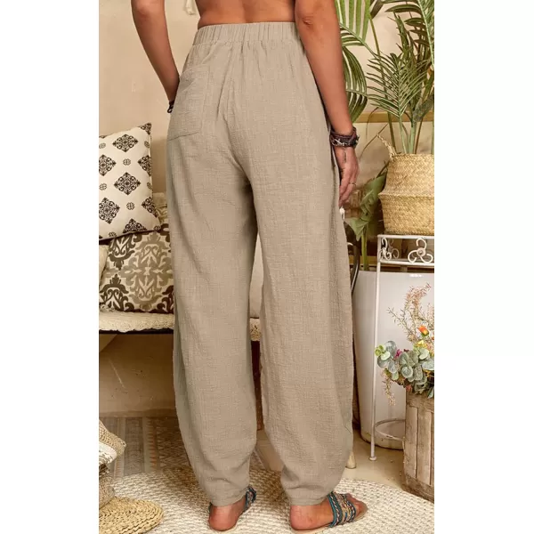 CHARTOU Women Cotton Linen Beach Pants Baggy Harem Pants Trouser Tapered Leg Joggers Slacks Lightweight