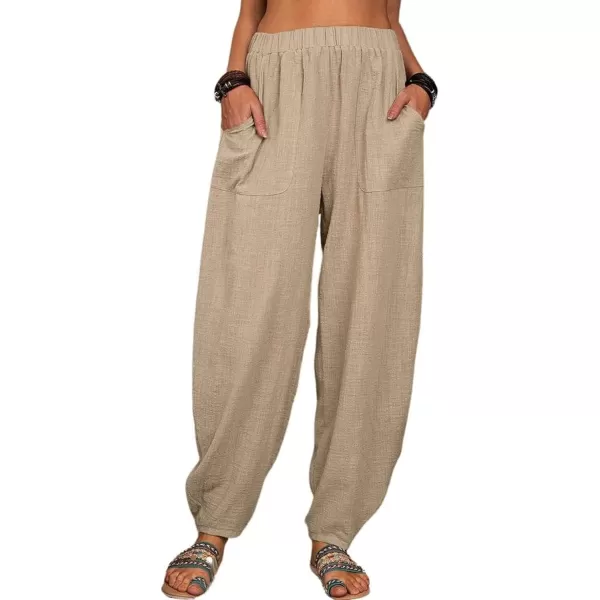 CHARTOU Women Cotton Linen Beach Pants Baggy Harem Pants Trouser Tapered Leg Joggers Slacks Lightweight