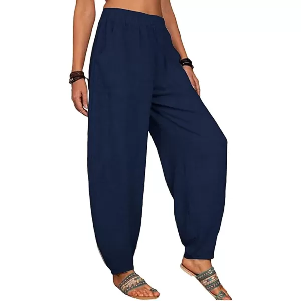 CHARTOU Women Cotton Linen Beach Pants Baggy Harem Pants Trouser Tapered Leg Joggers Slacks Lightweight