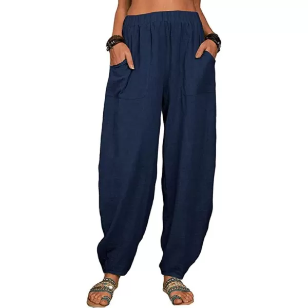 CHARTOU Women Cotton Linen Beach Pants Baggy Harem Pants Trouser Tapered Leg Joggers Slacks Lightweight