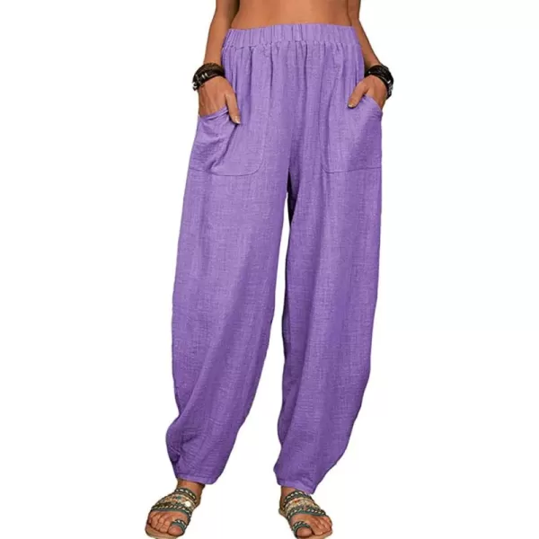 CHARTOU Women Cotton Linen Beach Pants Baggy Harem Pants Trouser Tapered Leg Joggers Slacks Lightweight