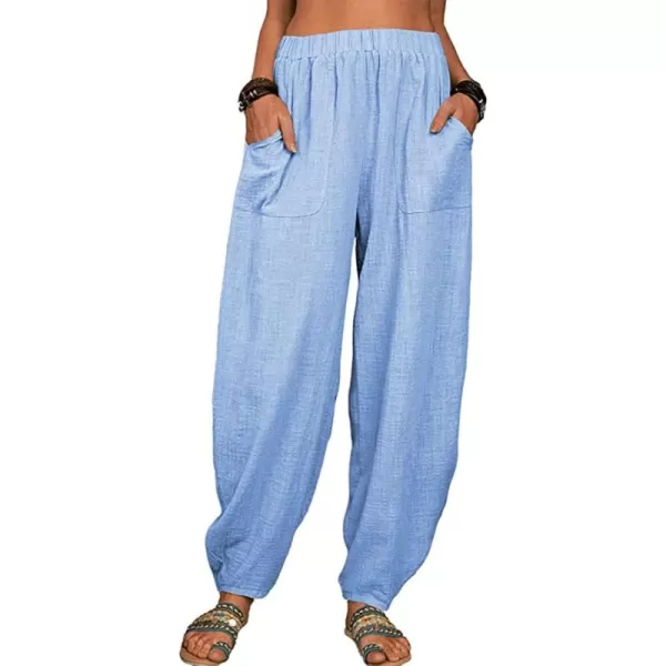 CHARTOU Women Cotton Linen Beach Pants Baggy Harem Pants Trouser Tapered Leg Joggers Slacks Lightweight