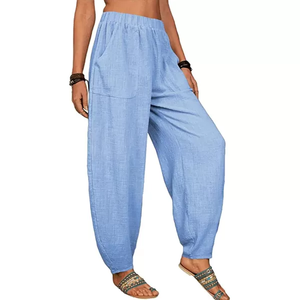CHARTOU Women Cotton Linen Beach Pants Baggy Harem Pants Trouser Tapered Leg Joggers Slacks Lightweight