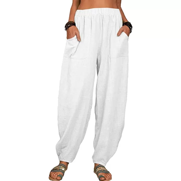 CHARTOU Women Cotton Linen Beach Pants Baggy Harem Pants Trouser Tapered Leg Joggers Slacks Lightweight