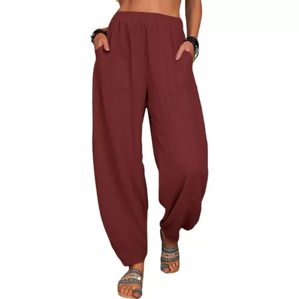 CHARTOU Women Cotton Linen Beach Pants Baggy Harem Pants Trouser Tapered Leg Joggers Slacks Lightweight