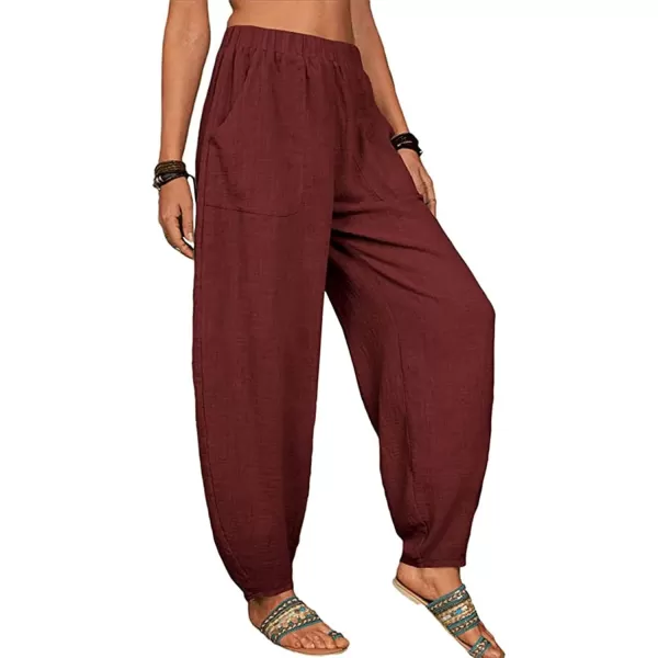 CHARTOU Women Cotton Linen Beach Pants Baggy Harem Pants Trouser Tapered Leg Joggers Slacks Lightweight