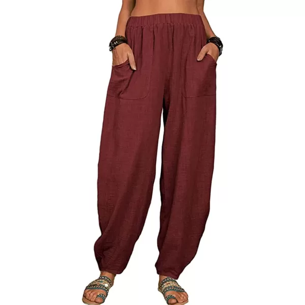 CHARTOU Women Cotton Linen Beach Pants Baggy Harem Pants Trouser Tapered Leg Joggers Slacks Lightweight