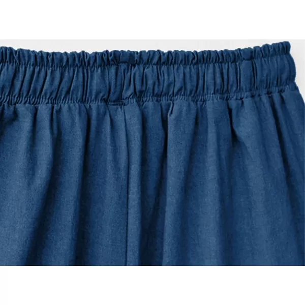 CHARTOU Women Elastic Waist Wide Leg Capris Cropped Denim Pants Jeans Palazzo Culottes with Pocket