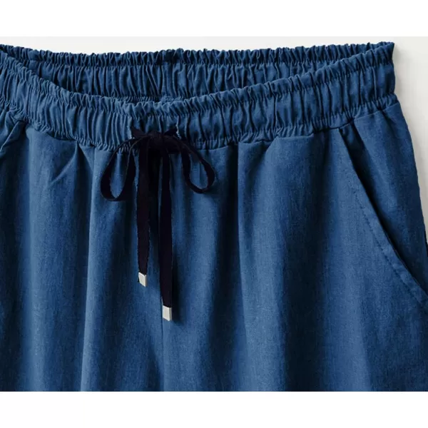 CHARTOU Women Elastic Waist Wide Leg Capris Cropped Denim Pants Jeans Palazzo Culottes with Pocket