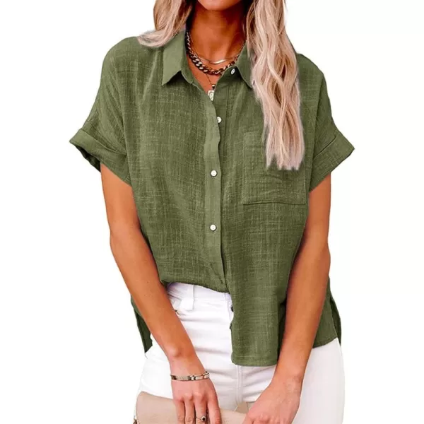CHARTOU Women Linen Button Down Shirt Lightweight Short Sleeve T Shirt Blouse Summer Top
