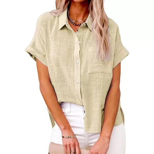 CHARTOU Women Linen Button Down Shirt Lightweight Short Sleeve T Shirt Blouse Summer Top