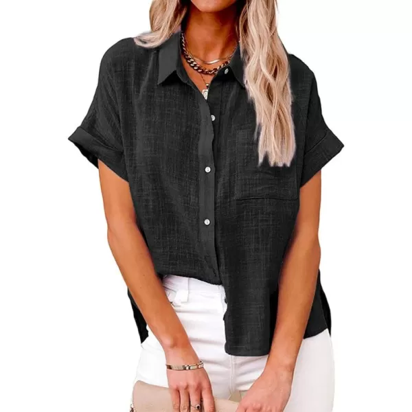 CHARTOU Women Linen Button Down Shirt Lightweight Short Sleeve T Shirt Blouse Summer Top