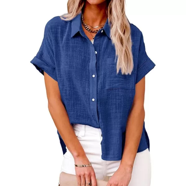 CHARTOU Women Linen Button Down Shirt Lightweight Short Sleeve T Shirt Blouse Summer Top