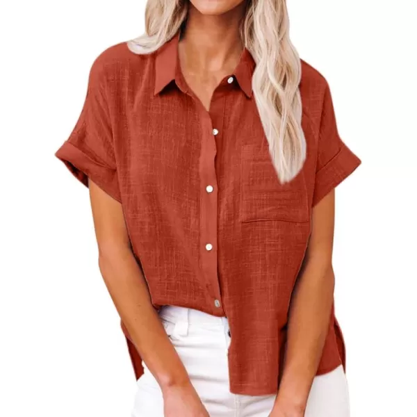 CHARTOU Women Linen Button Down Shirt Lightweight Short Sleeve T Shirt Blouse Summer Top