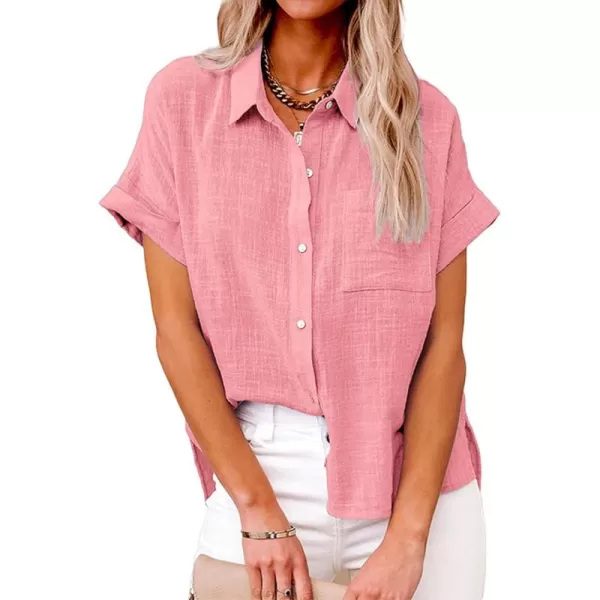 CHARTOU Women Linen Button Down Shirt Lightweight Short Sleeve T Shirt Blouse Summer Top