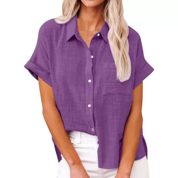 CHARTOU Women Linen Button Down Shirt Lightweight Short Sleeve T Shirt Blouse Summer Top