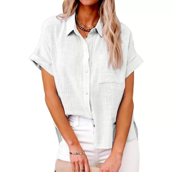 CHARTOU Women Linen Button Down Shirt Lightweight Short Sleeve T Shirt Blouse Summer Top