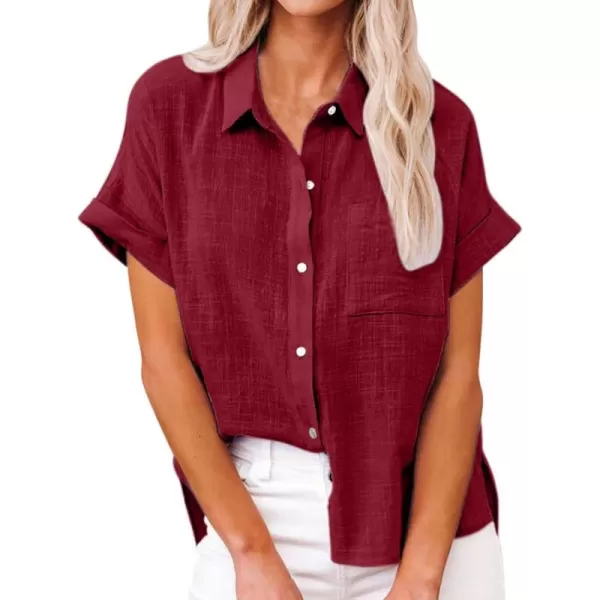 CHARTOU Women Linen Button Down Shirt Lightweight Short Sleeve T Shirt Blouse Summer Top