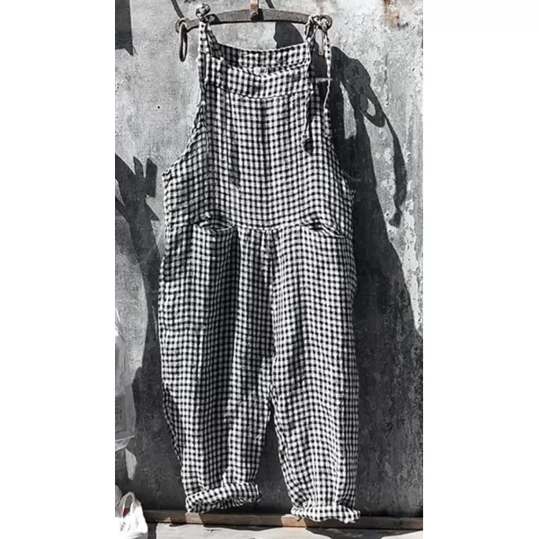 CHARTOU Women Oversized Summer Casual Stripes Cargo Jumpsuit Wide Leg Bib Overall Pants Plaid Dungarees