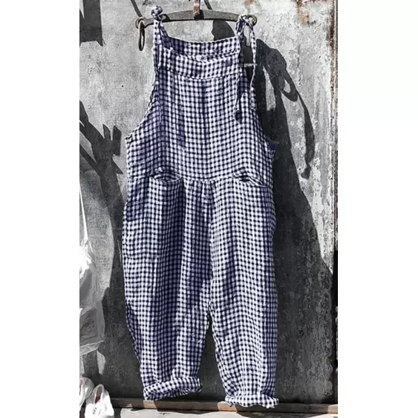 CHARTOU Women Oversized Summer Casual Stripes Cargo Jumpsuit Wide Leg Bib Overall Pants Plaid Dungarees