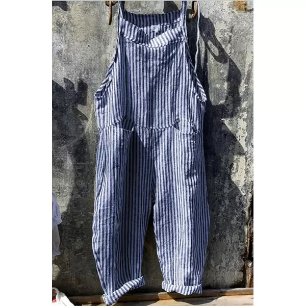 CHARTOU Women Oversized Summer Casual Stripes Cargo Jumpsuit Wide Leg Bib Overall Pants Plaid Dungarees
