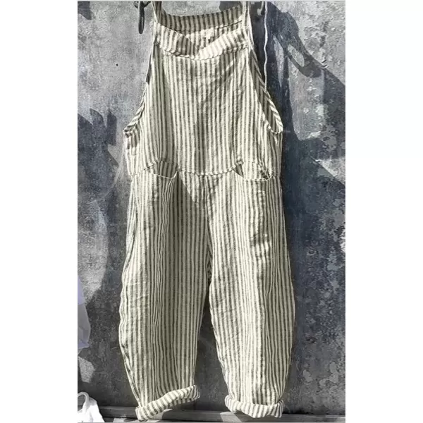 CHARTOU Women Oversized Summer Casual Stripes Cargo Jumpsuit Wide Leg Bib Overall Pants Plaid Dungarees