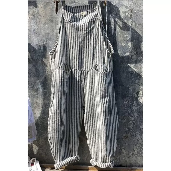 CHARTOU Women Oversized Summer Casual Stripes Cargo Jumpsuit Wide Leg Bib Overall Pants Plaid Dungarees
