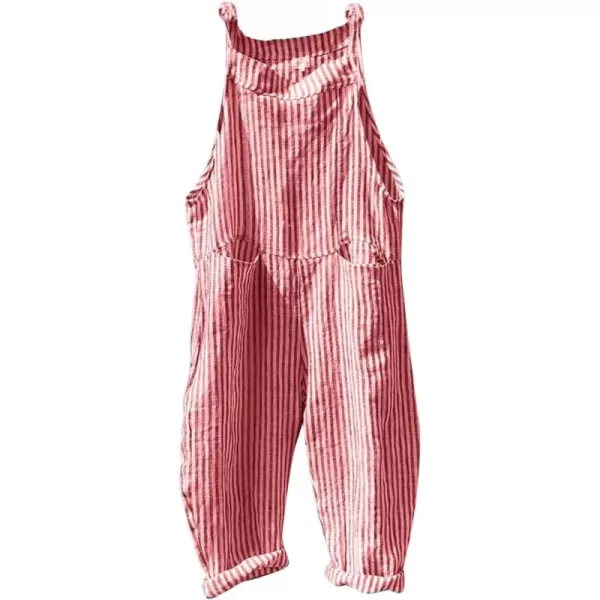 CHARTOU Women Oversized Summer Casual Stripes Cargo Jumpsuit Wide Leg Bib Overall Pants Plaid Dungarees