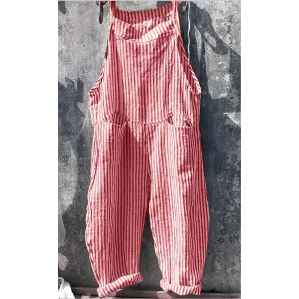 CHARTOU Women Oversized Summer Casual Stripes Cargo Jumpsuit Wide Leg Bib Overall Pants Plaid Dungarees