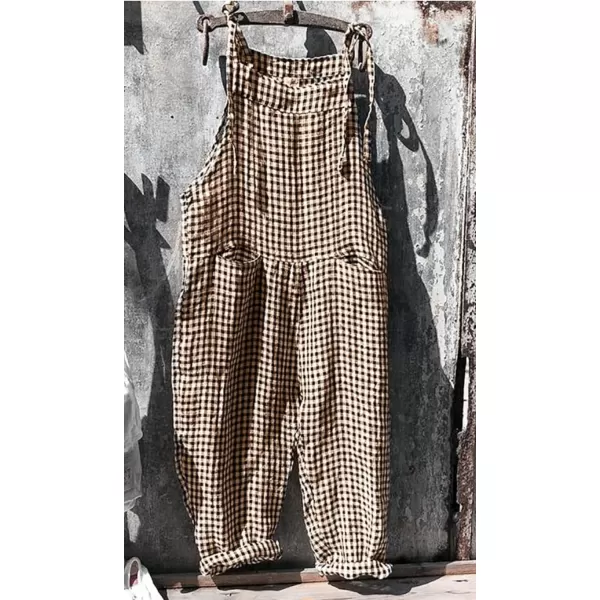 CHARTOU Women Oversized Summer Casual Stripes Cargo Jumpsuit Wide Leg Bib Overall Pants Plaid Dungarees