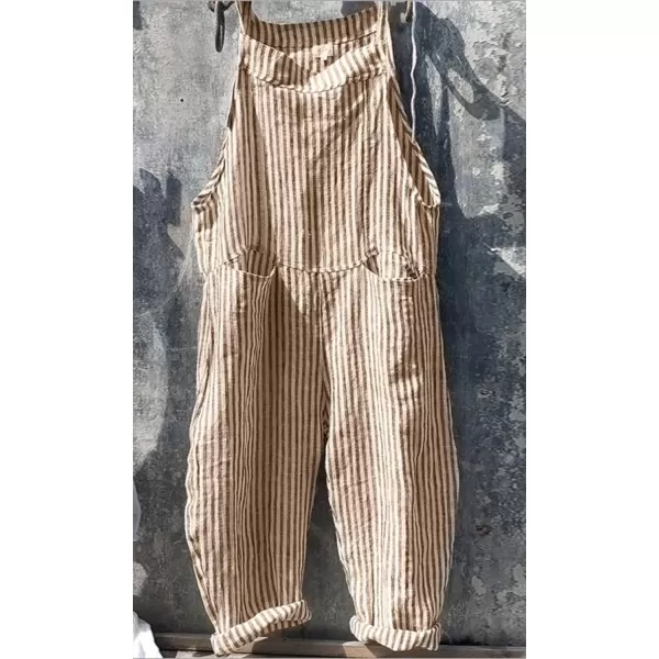 CHARTOU Women Oversized Summer Casual Stripes Cargo Jumpsuit Wide Leg Bib Overall Pants Plaid Dungarees