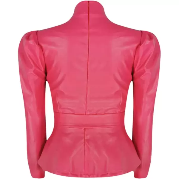 CHARTOU Women Sexy PU Faux Leather Shirts Peplum Top Blouse Puff Sleeve Ruffle Hem Pullover Belt