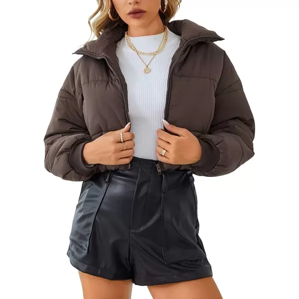 CHARTOU Women Short Cropped Puffer Jacket Parka Warm Quilted Bomber Jacket Coat Crop Overcoat