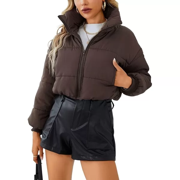 CHARTOU Women Short Cropped Puffer Jacket Parka Warm Quilted Bomber Jacket Coat Crop Overcoat