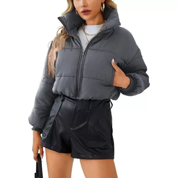 CHARTOU Women Short Cropped Puffer Jacket Parka Warm Quilted Bomber Jacket Coat Crop Overcoat