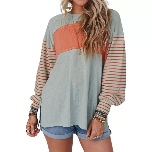 CHARTOU Women Slouchy Long Sleeve Striped Blouse Shirt Cute Top Color Block Stripes Pullover Tunic T Shirt