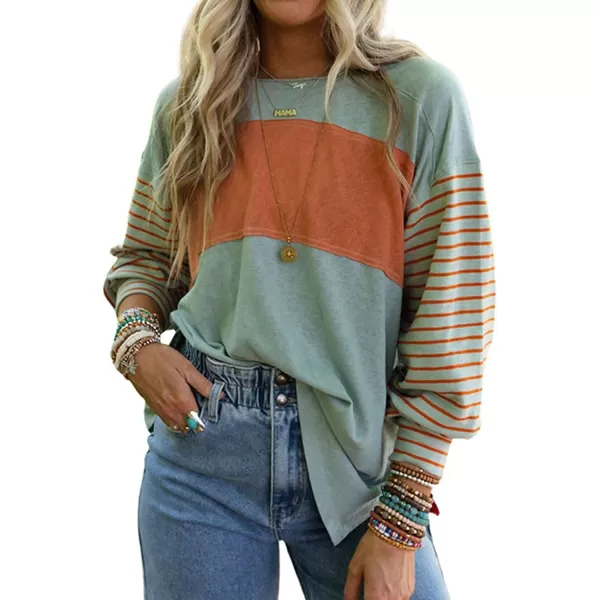 CHARTOU Women Slouchy Long Sleeve Striped Blouse Shirt Cute Top Color Block Stripes Pullover Tunic T Shirt