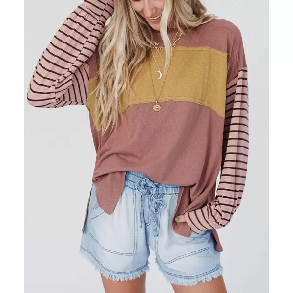 CHARTOU Women Slouchy Long Sleeve Striped Blouse Shirt Cute Top Color Block Stripes Pullover Tunic T Shirt