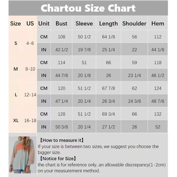 CHARTOU Women Slouchy Long Sleeve Striped Blouse Shirt Cute Top Color Block Stripes Pullover Tunic T Shirt