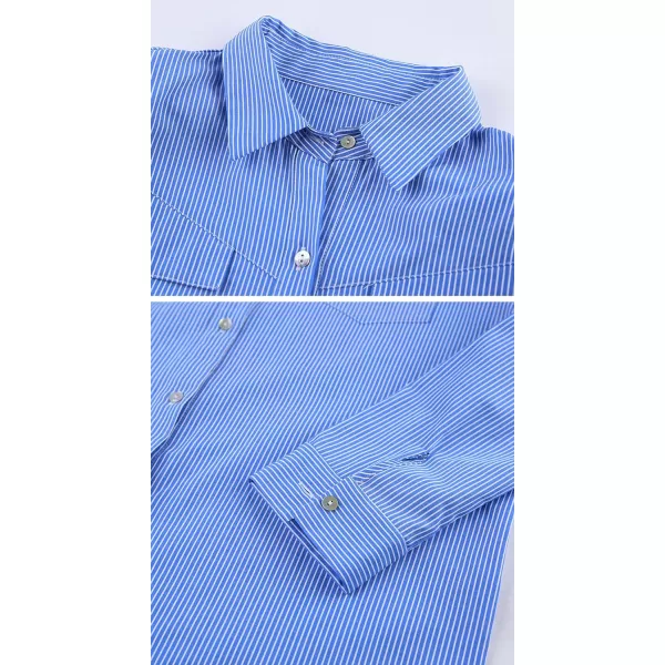 CHARTOU Women Striped Button Down Shirt Lightweight Long Sleeve Stripe Shoulder Pad Collared Chambray Shirt
