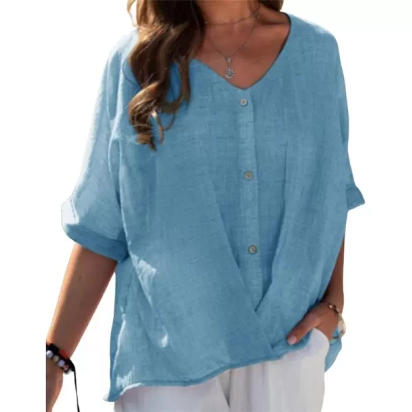 CHARTOU Women Summer Casual Short Sleeve Button Down Work Blouse Shirt Top Ruffle Shirt