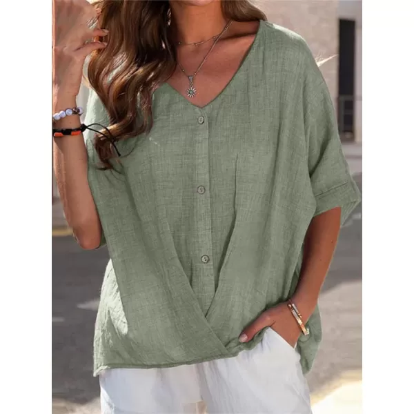 CHARTOU Women Summer Casual Short Sleeve Button Down Work Blouse Shirt Top Ruffle Shirt