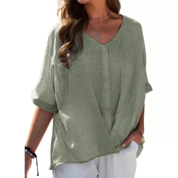 CHARTOU Women Summer Casual Short Sleeve Button Down Work Blouse Shirt Top Ruffle Shirt