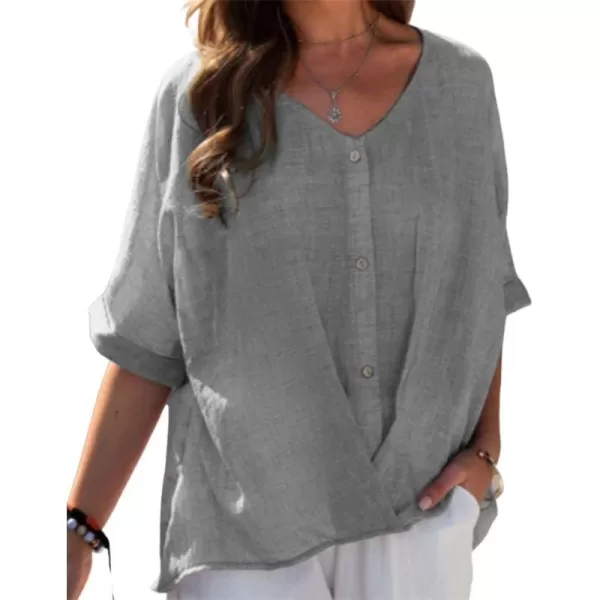 CHARTOU Women Summer Casual Short Sleeve Button Down Work Blouse Shirt Top Ruffle Shirt