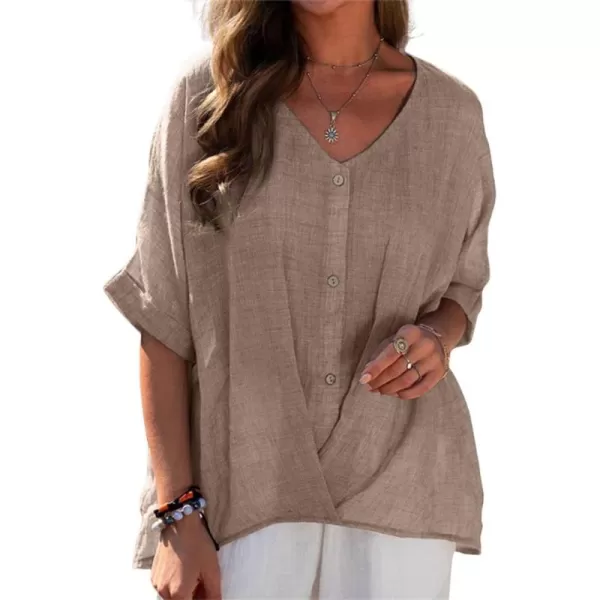 CHARTOU Women Summer Casual Short Sleeve Button Down Work Blouse Shirt Top Ruffle Shirt