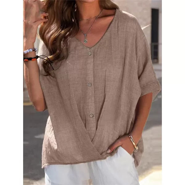 CHARTOU Women Summer Casual Short Sleeve Button Down Work Blouse Shirt Top Ruffle Shirt