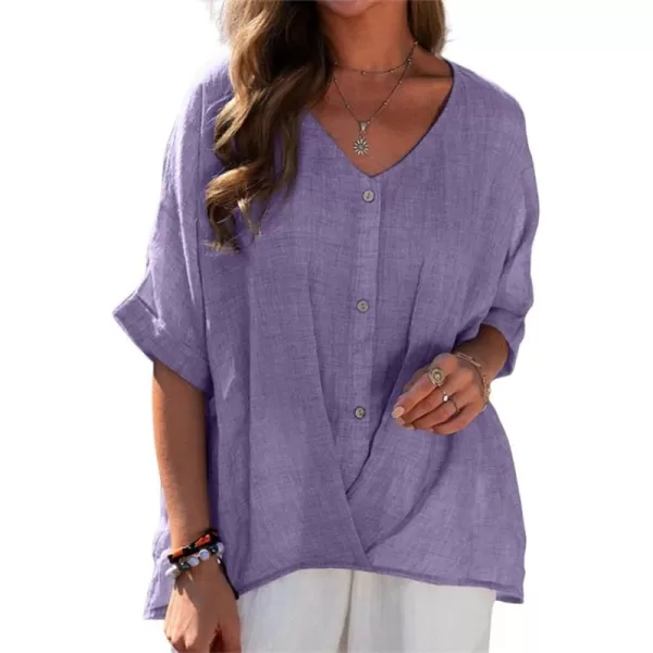 CHARTOU Women Summer Casual Short Sleeve Button Down Work Blouse Shirt Top Ruffle Shirt