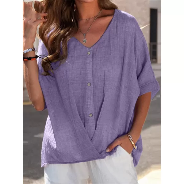 CHARTOU Women Summer Casual Short Sleeve Button Down Work Blouse Shirt Top Ruffle Shirt