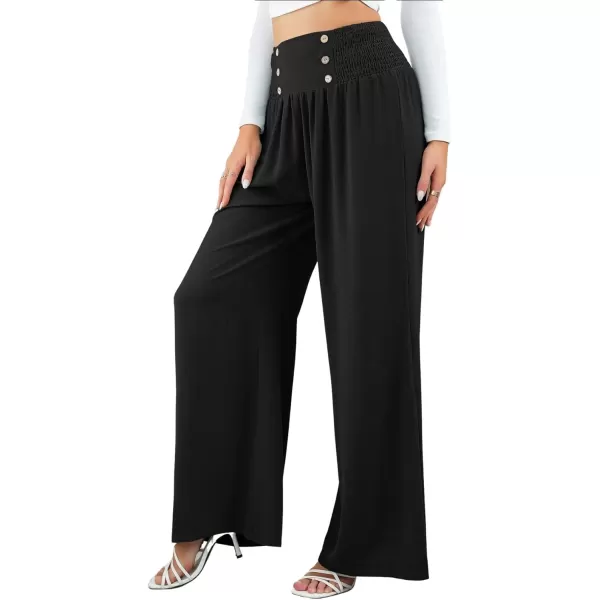 CHARTOU Women Summer Wide Leg Pants Palazzo Pants High Waist Beach Pants Flared Smocked Flowy Pants Dressy